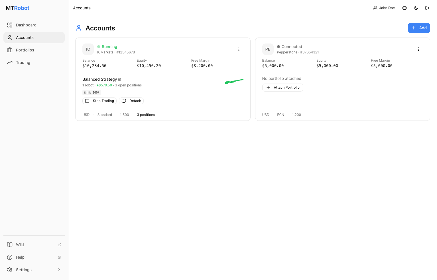 MTRobot accounts overview