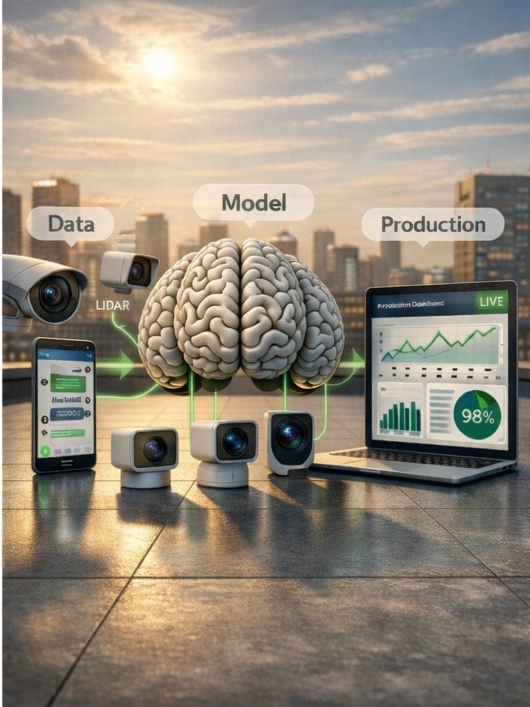 Applied AI pipeline: data capture, model processing, production deployment